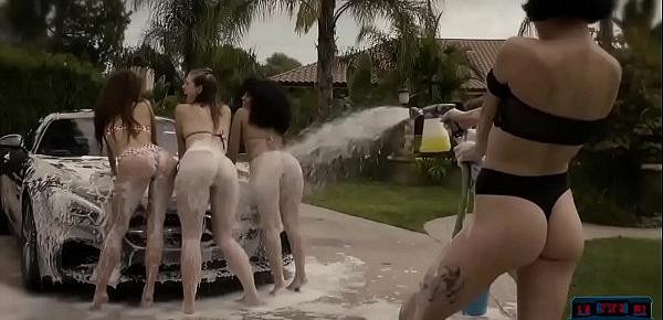  Playboy babes in hot bikinis washing a Mercedes AMG GT